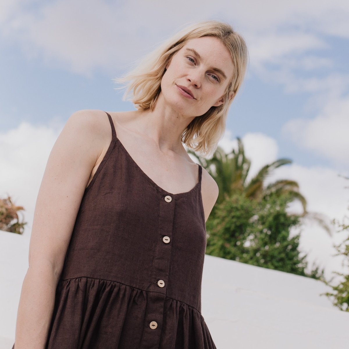 linen evening dress Linen Maxi Dress with Short Sleeves from NikkaPlace main image 0