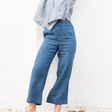 PUGLIA straight cut cropped linen pants