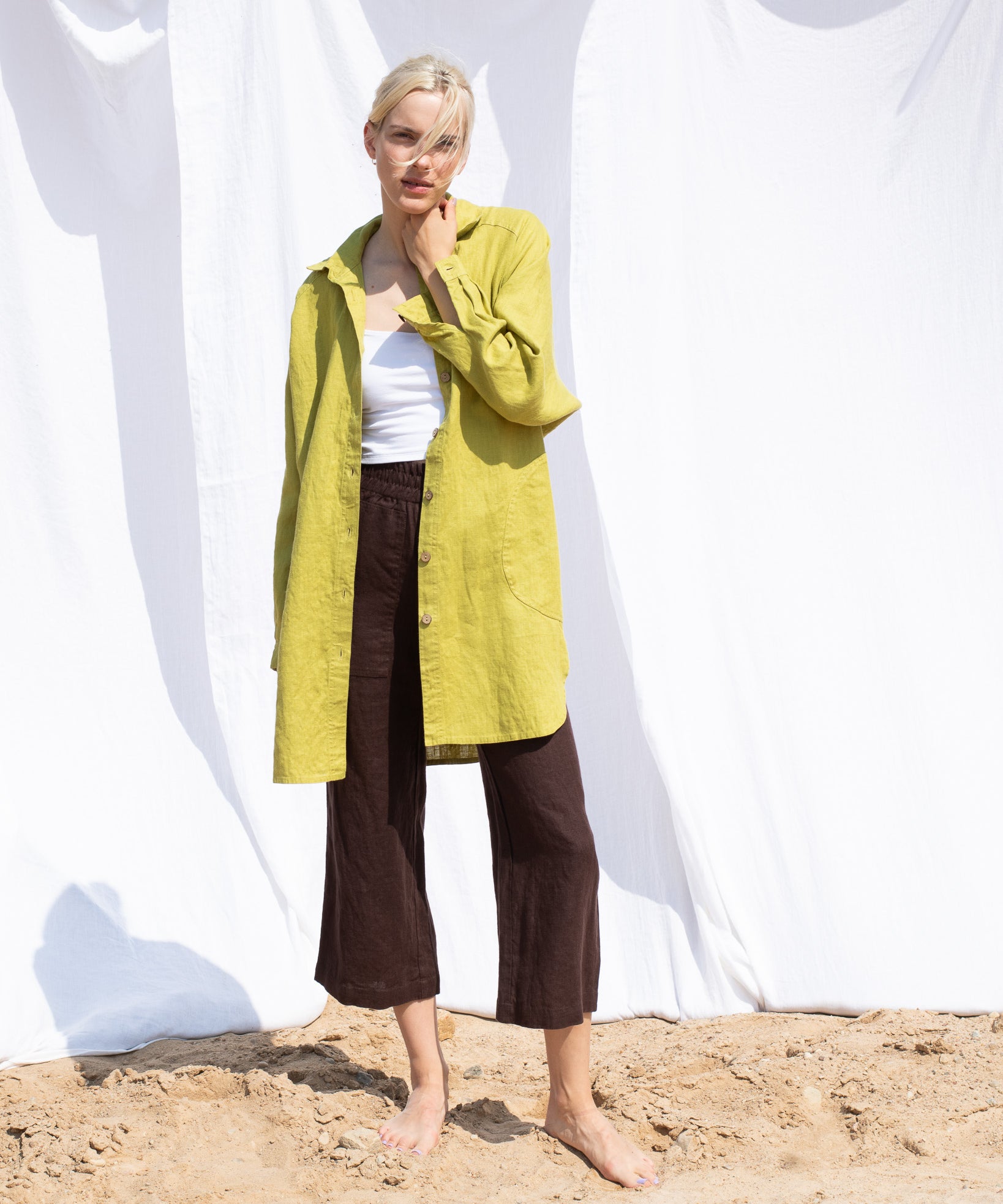 PUGLIA straight cut cropped linen pants - notperfectlinen