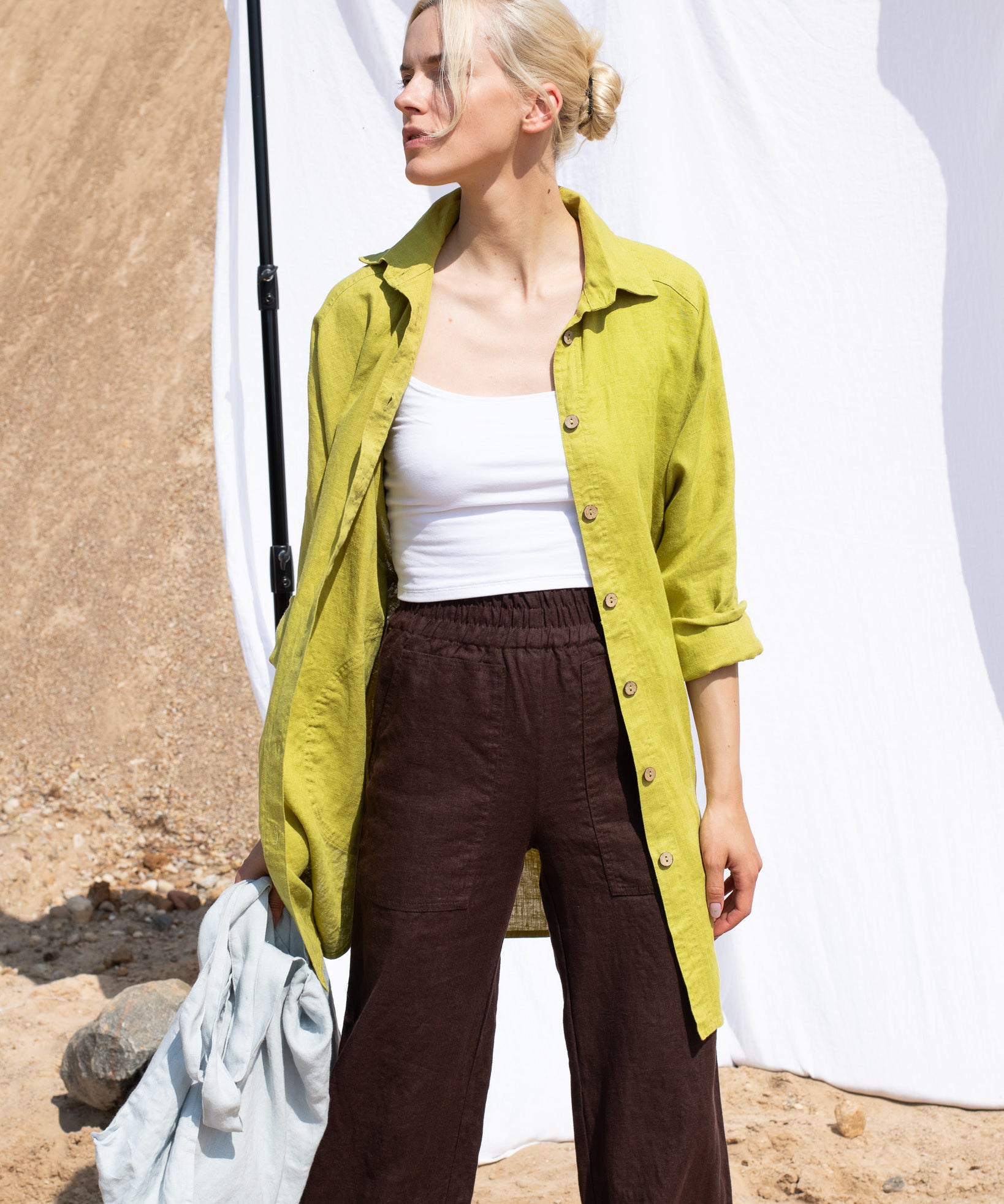 PUGLIA straight cut cropped linen pants - notperfectlinen