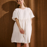 R: Sale - OLIVA puff sleeve midi linen dress (Size: XS; Color: White)
