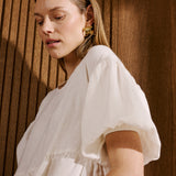 R: Sale - OLIVA puff sleeve midi linen dress (Size: XS; Color: White)