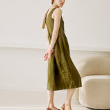 VALLEY front brass snaps linen dress