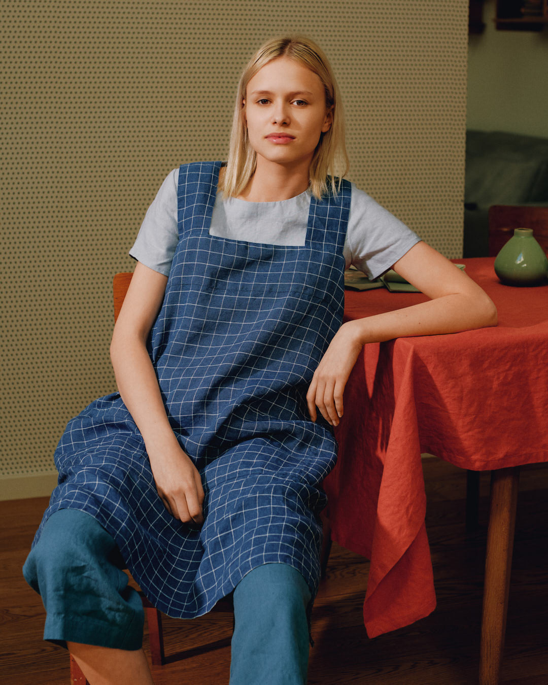 apron linen dress Red Overdress / Apron Dress