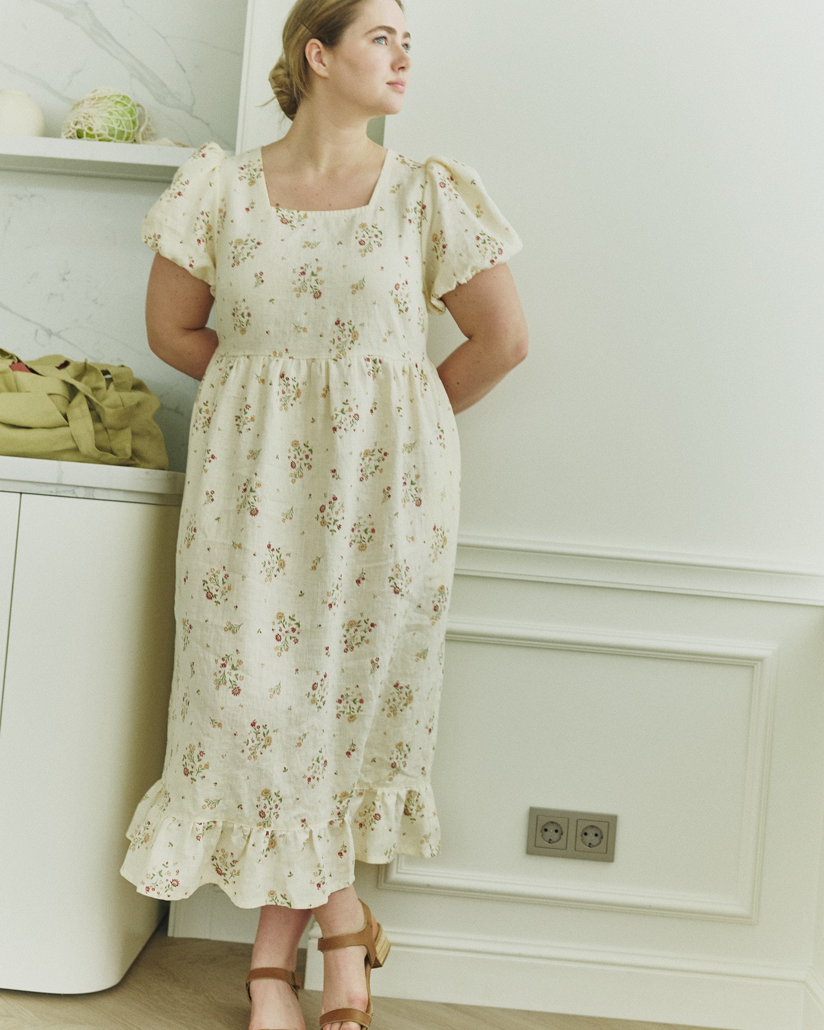 NORA puff sleeve linen dress
