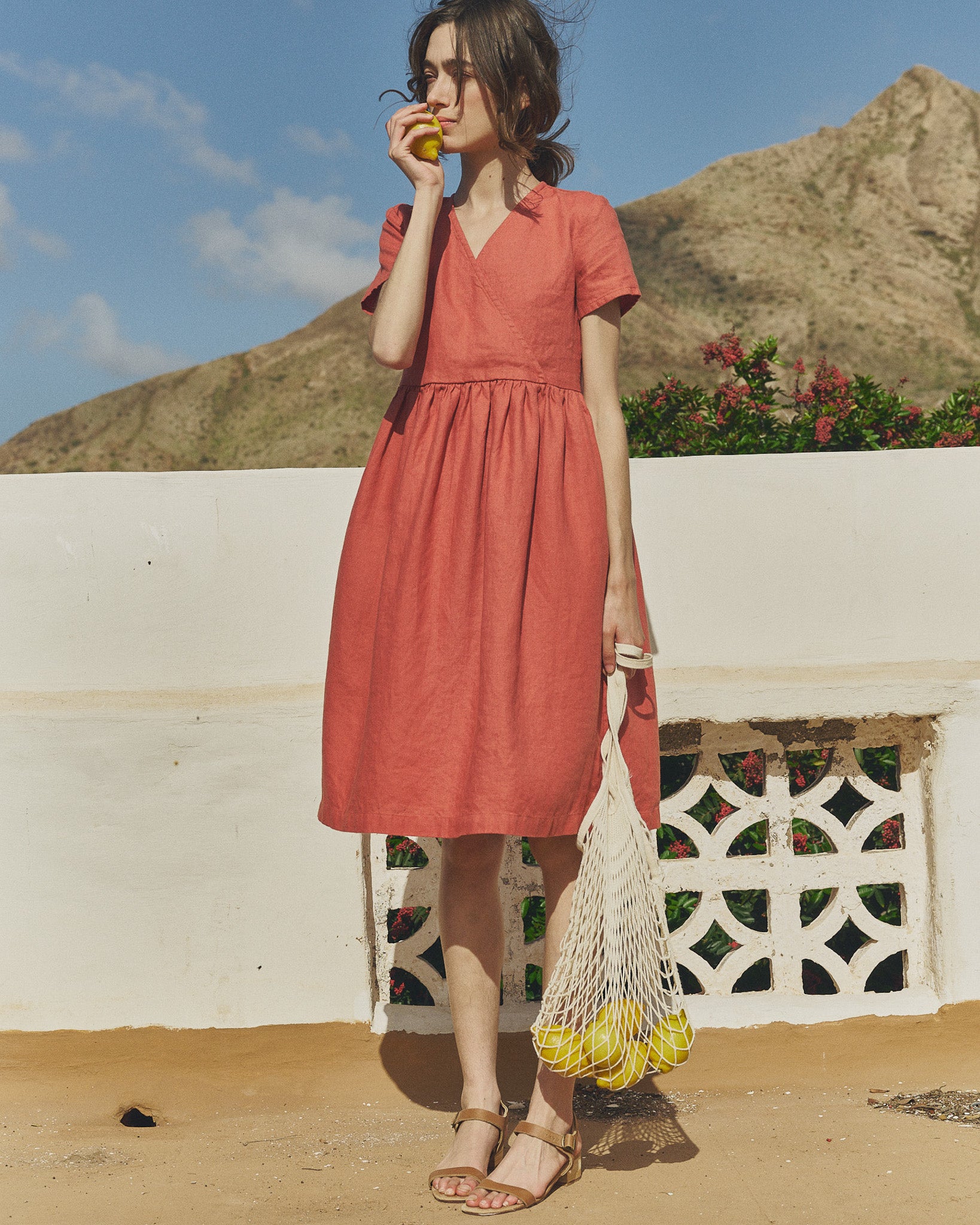 Wrap-Front Linen Dress with V-Neck NERIJA | notPERFECTLINEN not PERFECT LINEN Wrap-Front Linen Dress with V-Neck NERIJA | notPERFECTLINEN not PERFECT LINEN