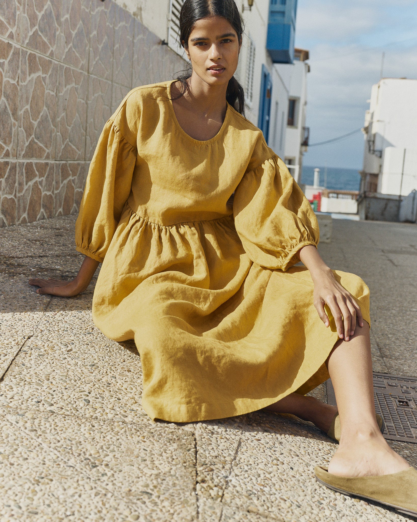 yellow linen dress MONTMARTE oversized linen dress