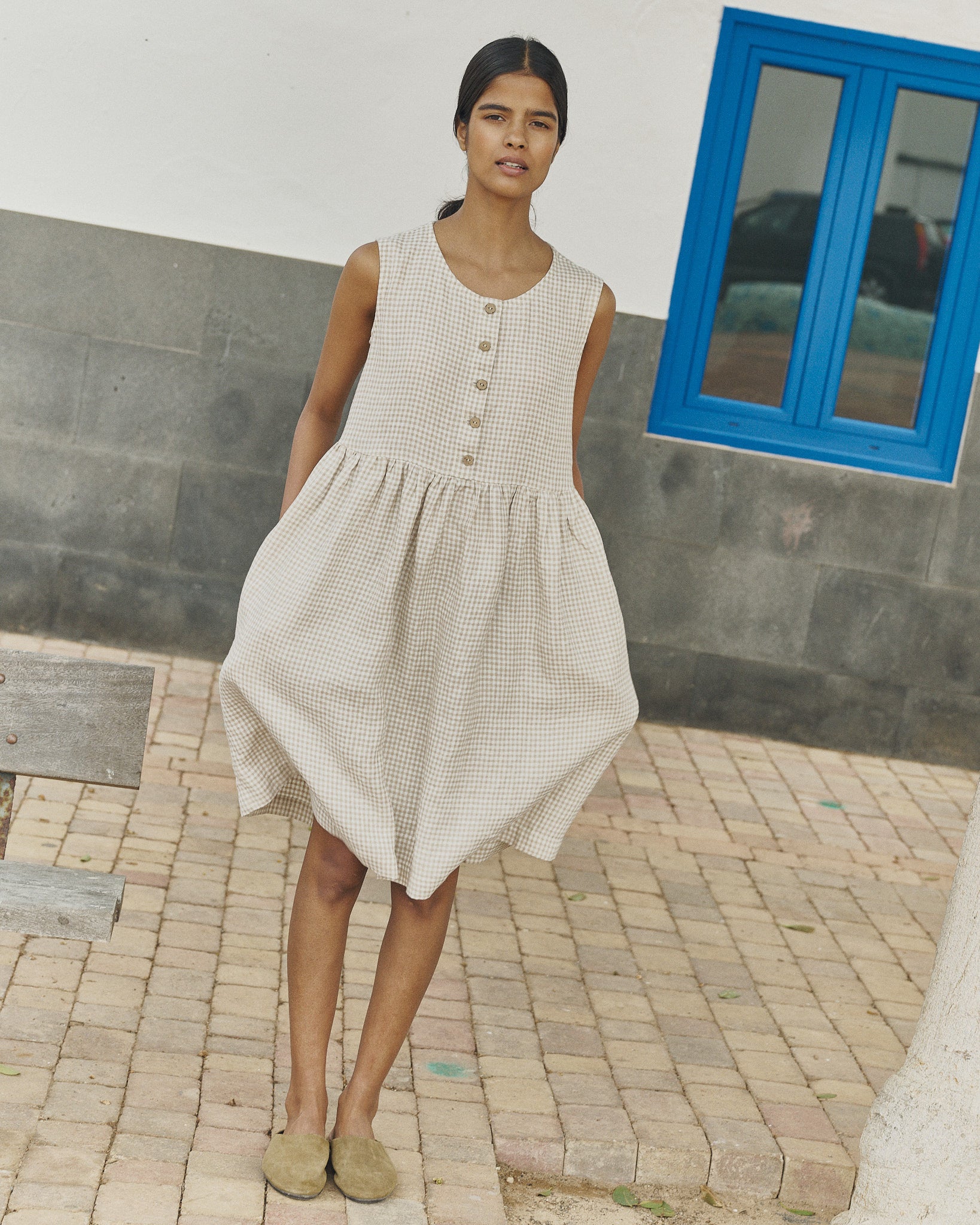 Linen Beige Midi Dress – MAMA Sleeveless