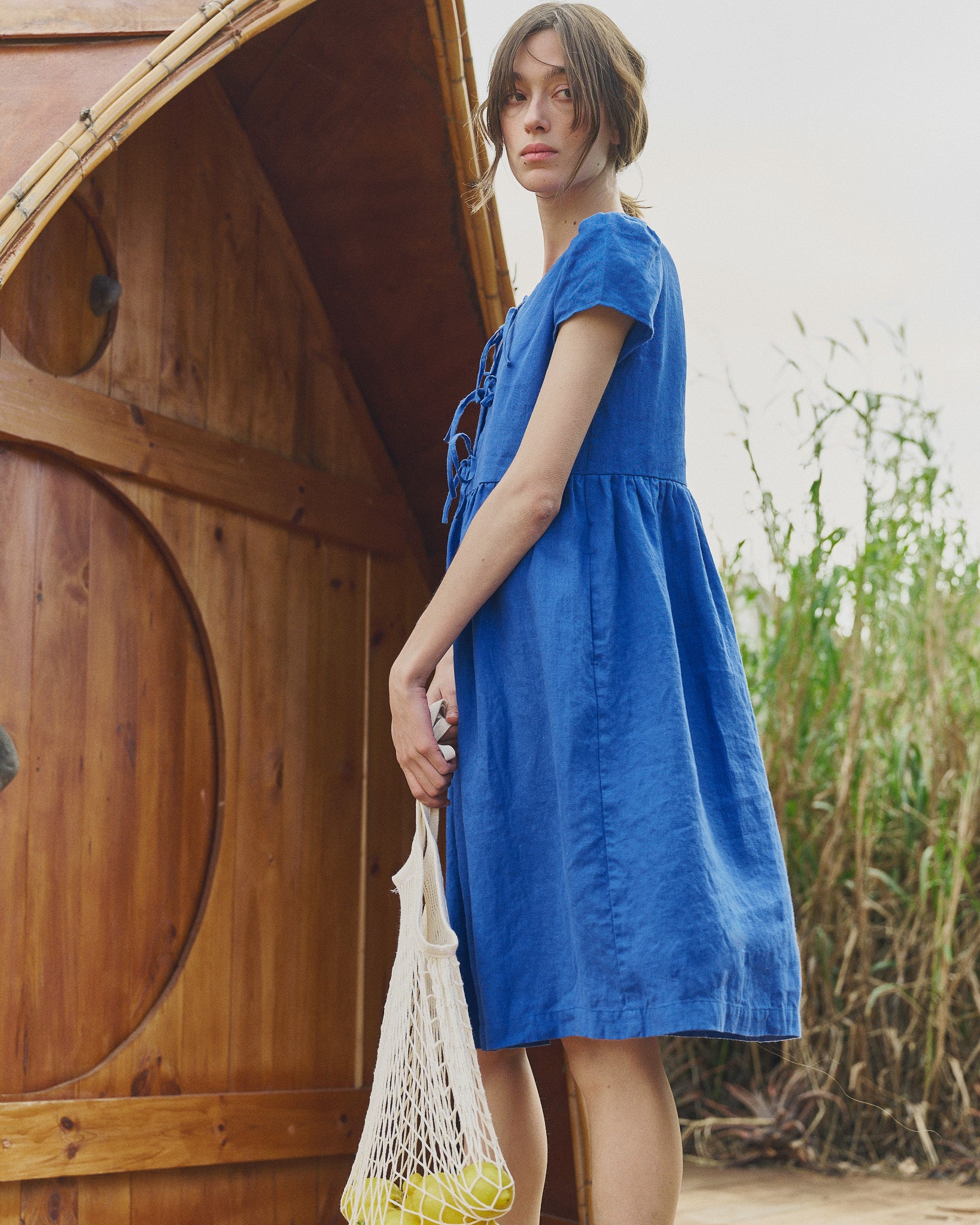 linen dress with bow Aisle Linen Bow Dress