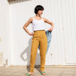 R: DAMME high-waisted pleated front linen pants (Size: XS; Color: Charcoal Blue) - notperfectlinen