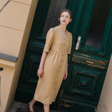 CU: RONDA button down linen dress (Color: Natural/White Gingham; Size: S)