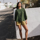 R: SOLLER linen shorts (Color: Beige; Size: S)