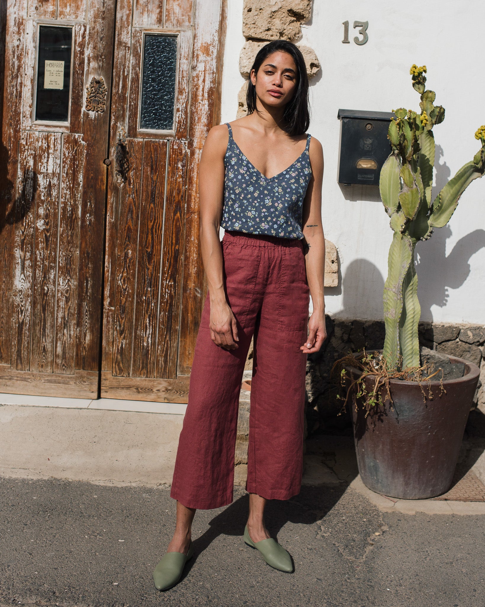 PUGLIA straight cut cropped linen pants - notperfectlinen