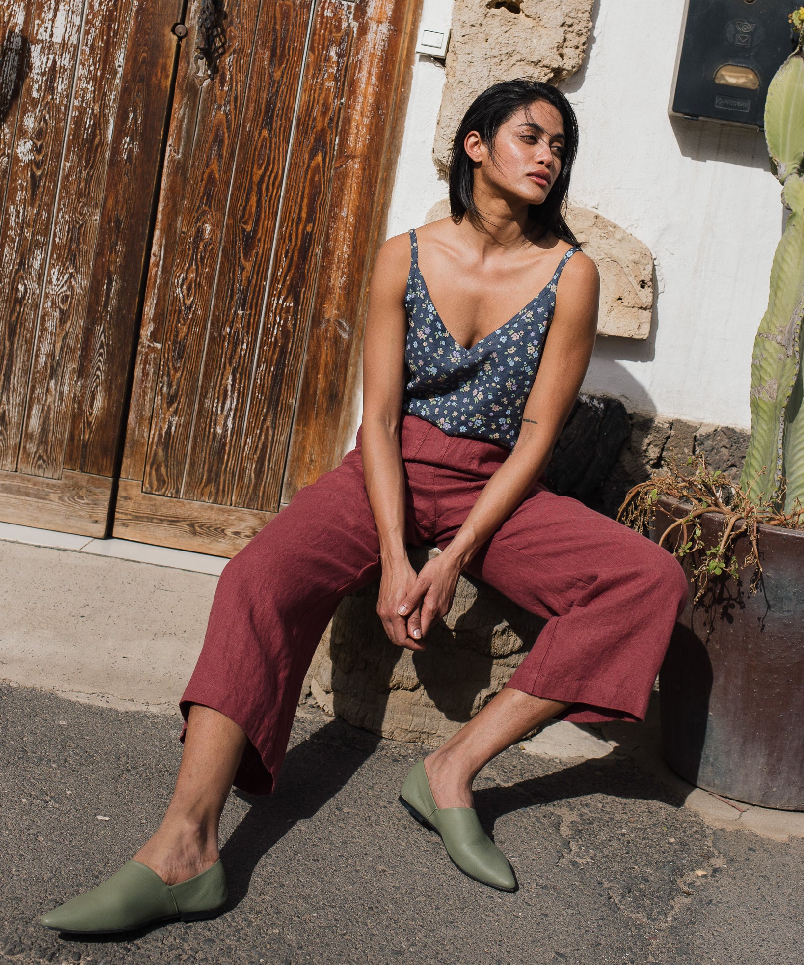 PUGLIA straight cut cropped linen pants - notperfectlinen