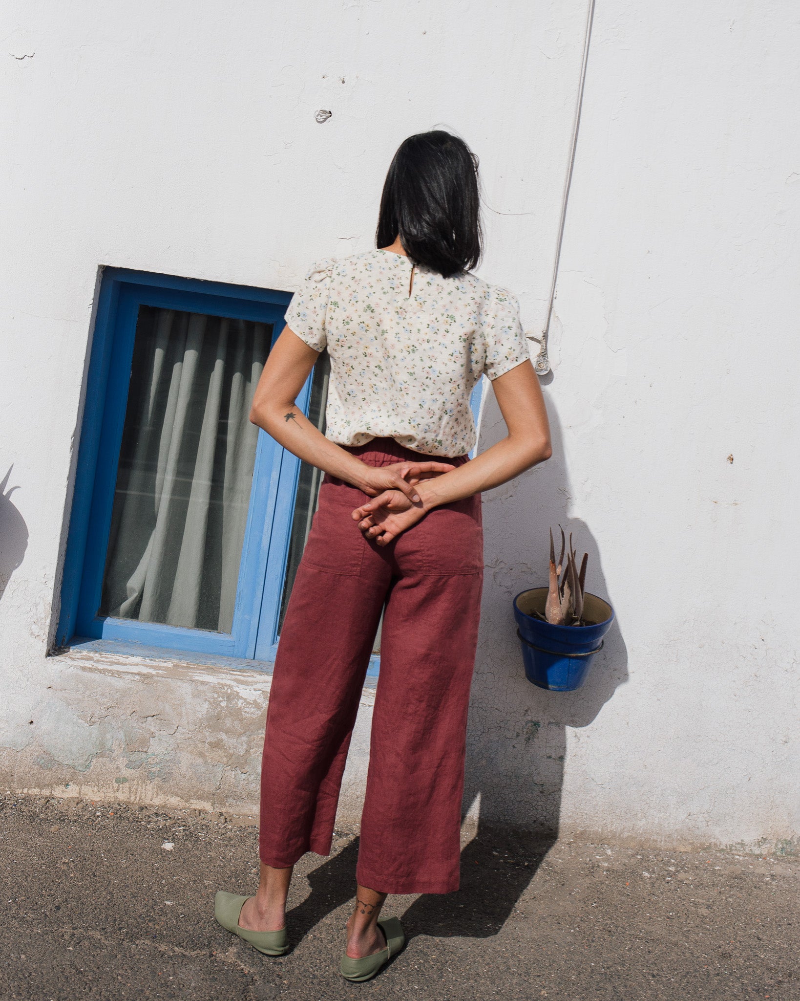 PUGLIA straight cut cropped linen pants - notperfectlinen