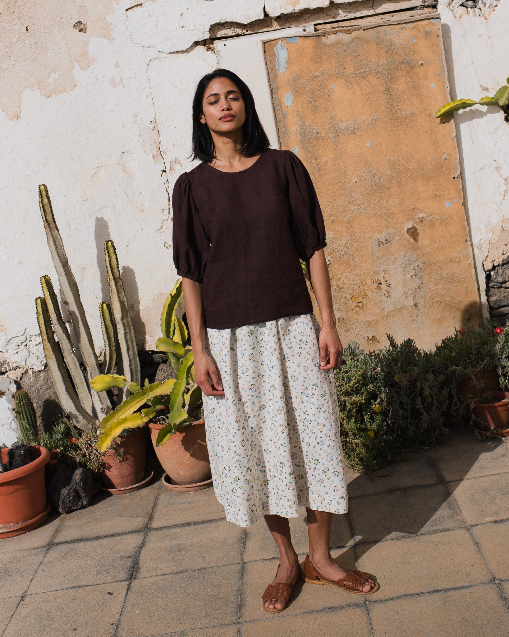 CARMEL puff sleeve linen top - notperfectlinen