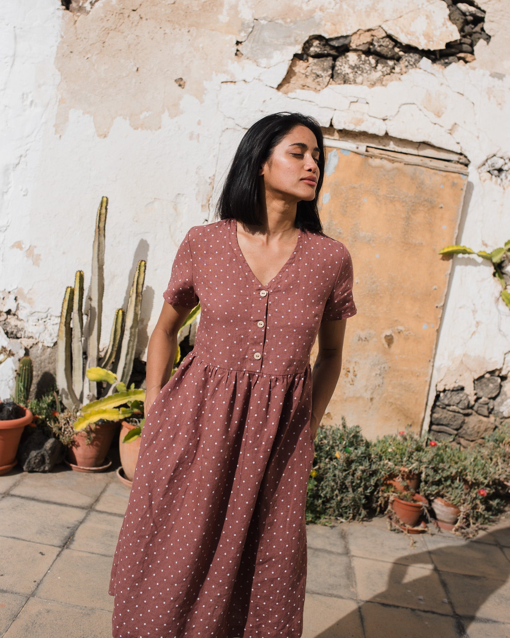 SYMI V-neck linen dress - notPERFECTLINEN