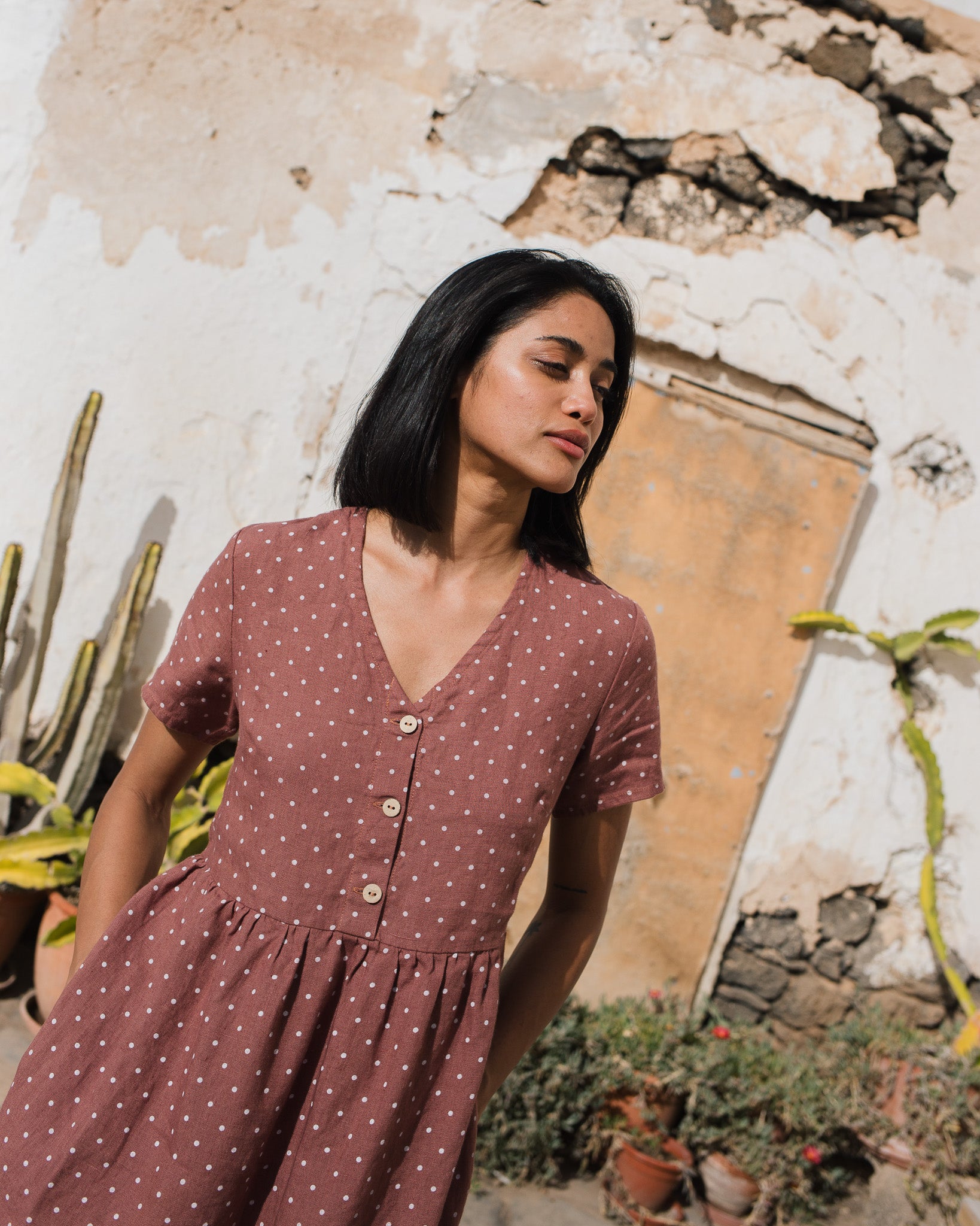 SYMI V-neck linen dress - notPERFECTLINEN