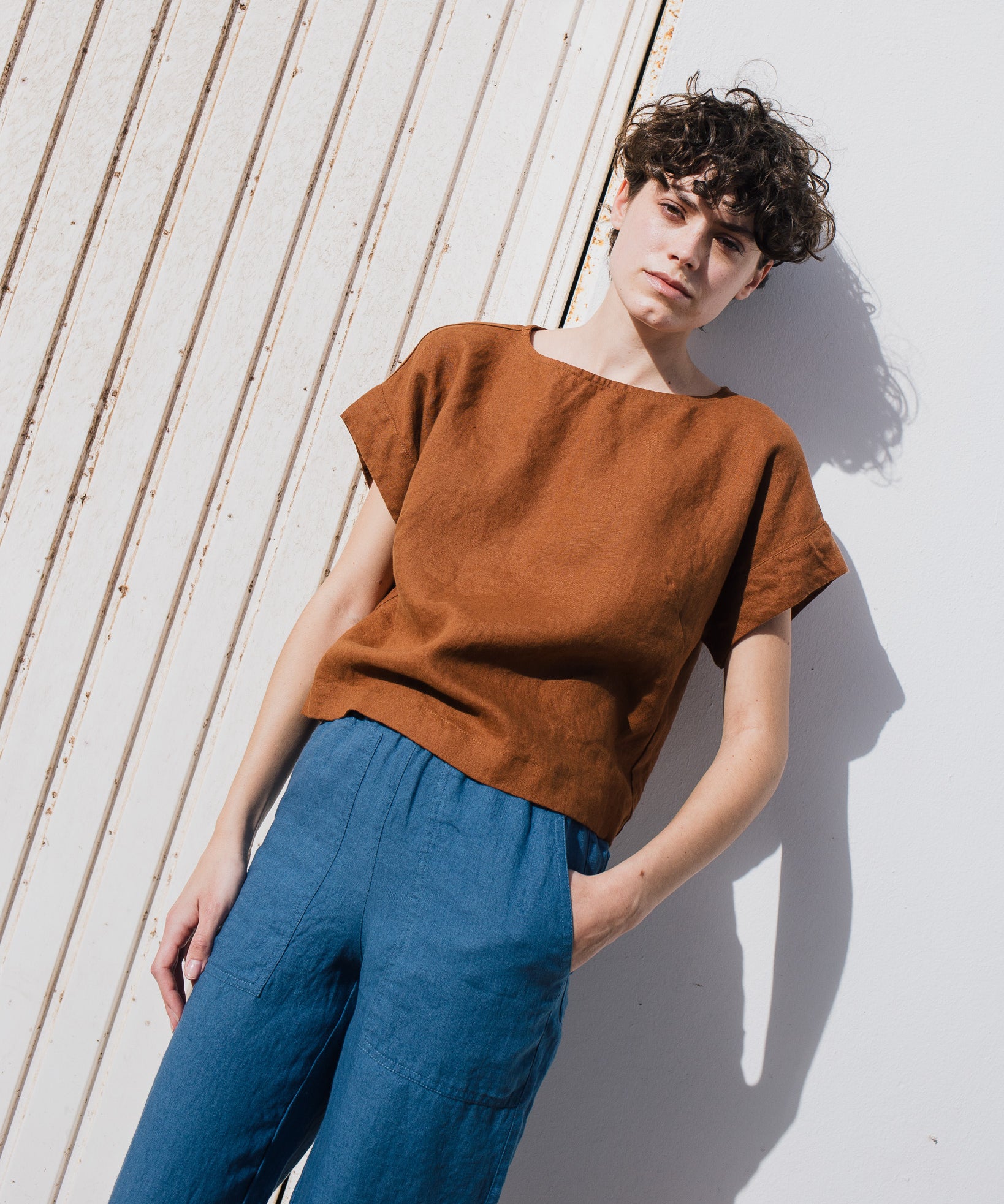 PUGLIA straight cut cropped linen pants - notperfectlinen
