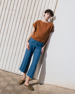 PUGLIA straight cut cropped linen pants - notperfectlinen