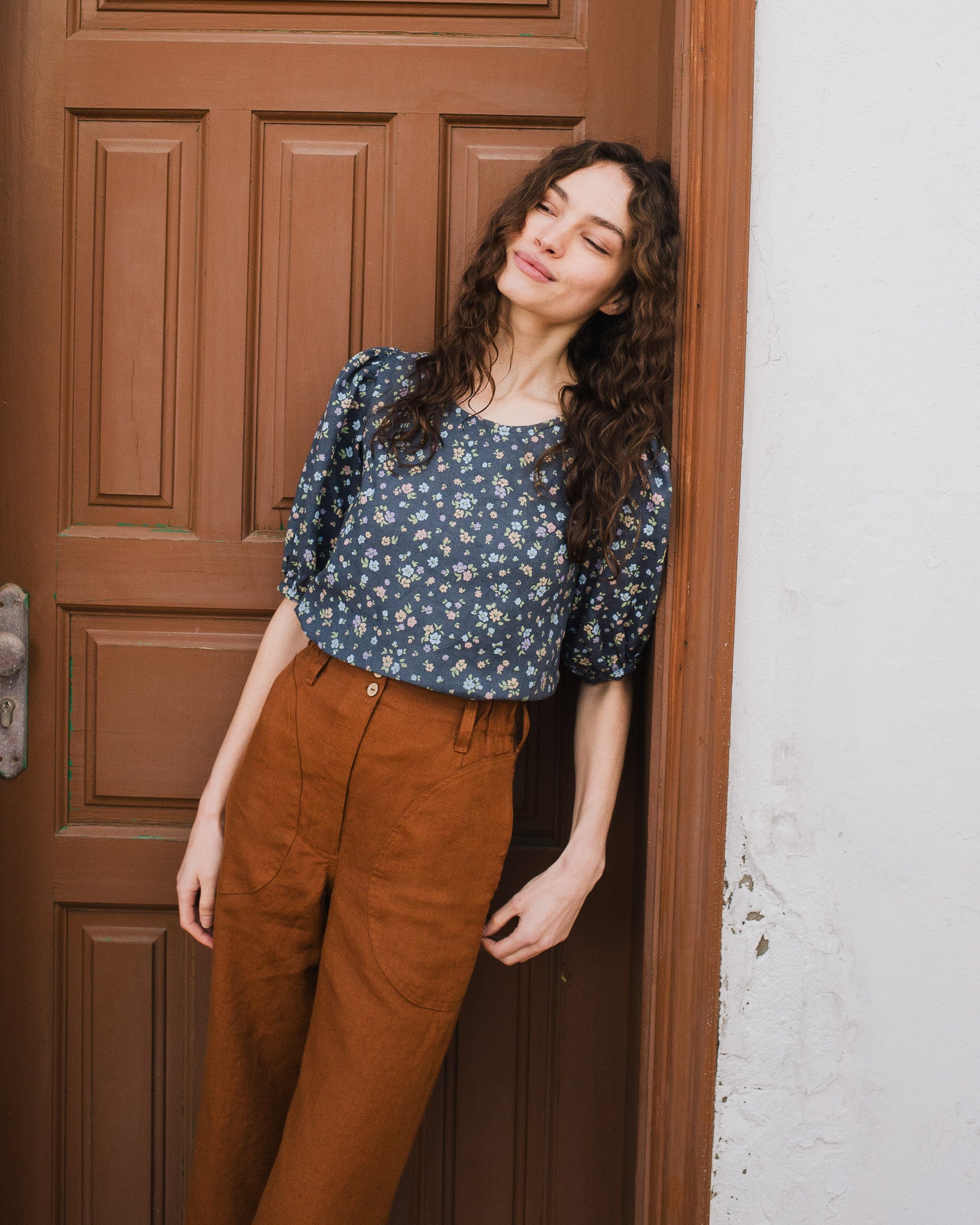 CARMEL puff sleeve linen top - notperfectlinen