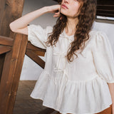 MELINA bow tie linen blouse - notperfectlinen