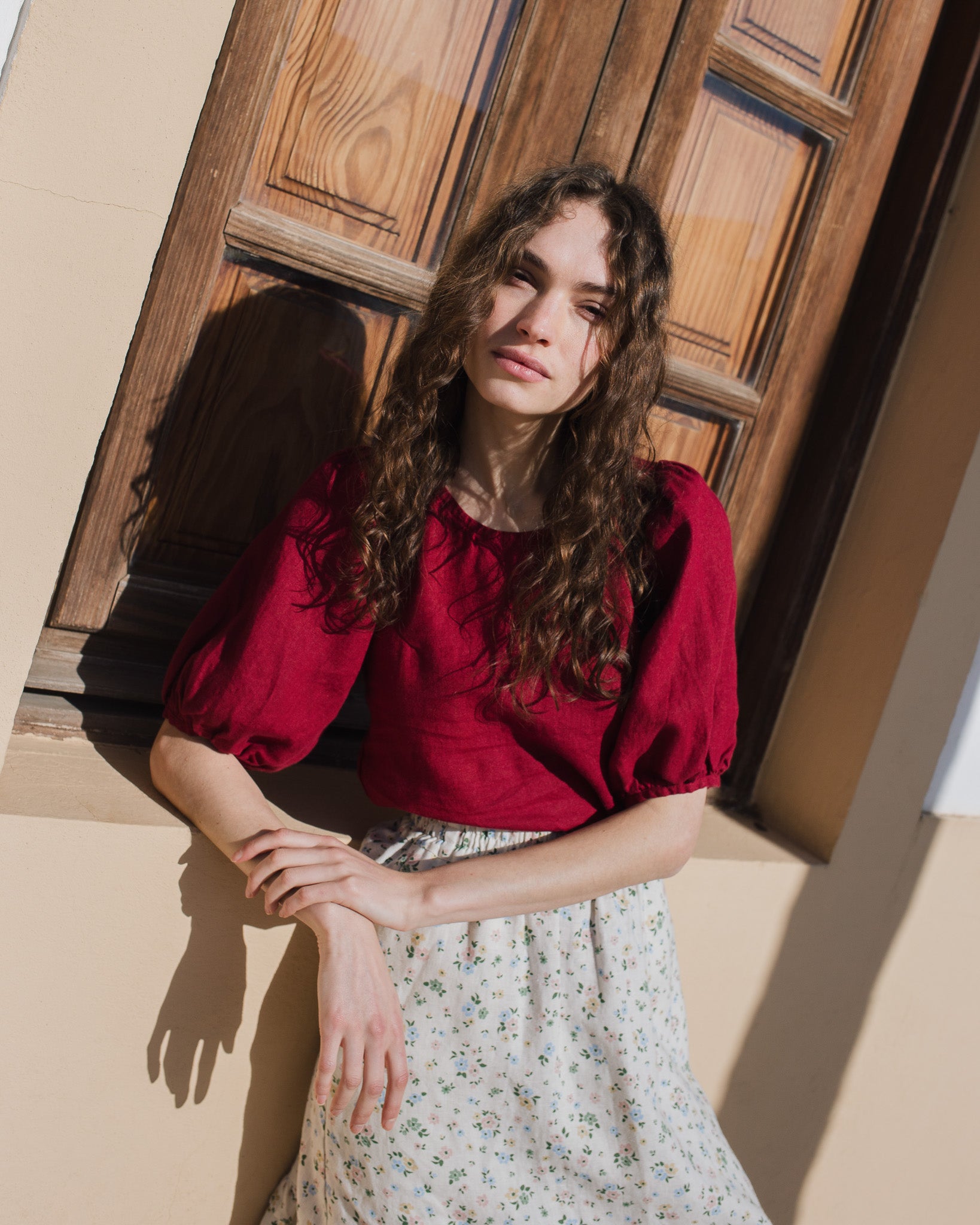 CARMEL puff sleeve linen top - notperfectlinen