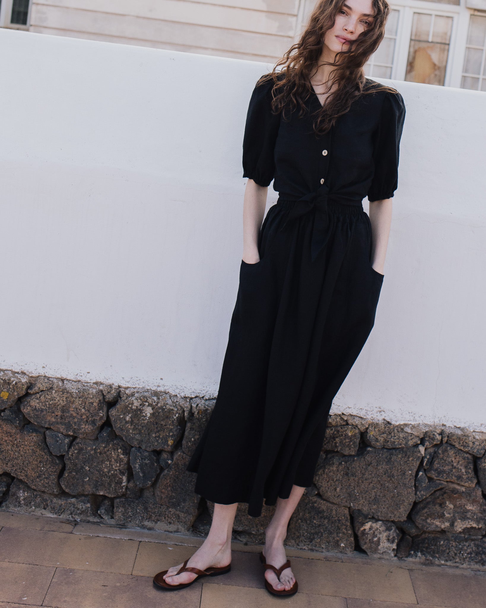 ELLA knot front button shirt linen - notperfectlinen