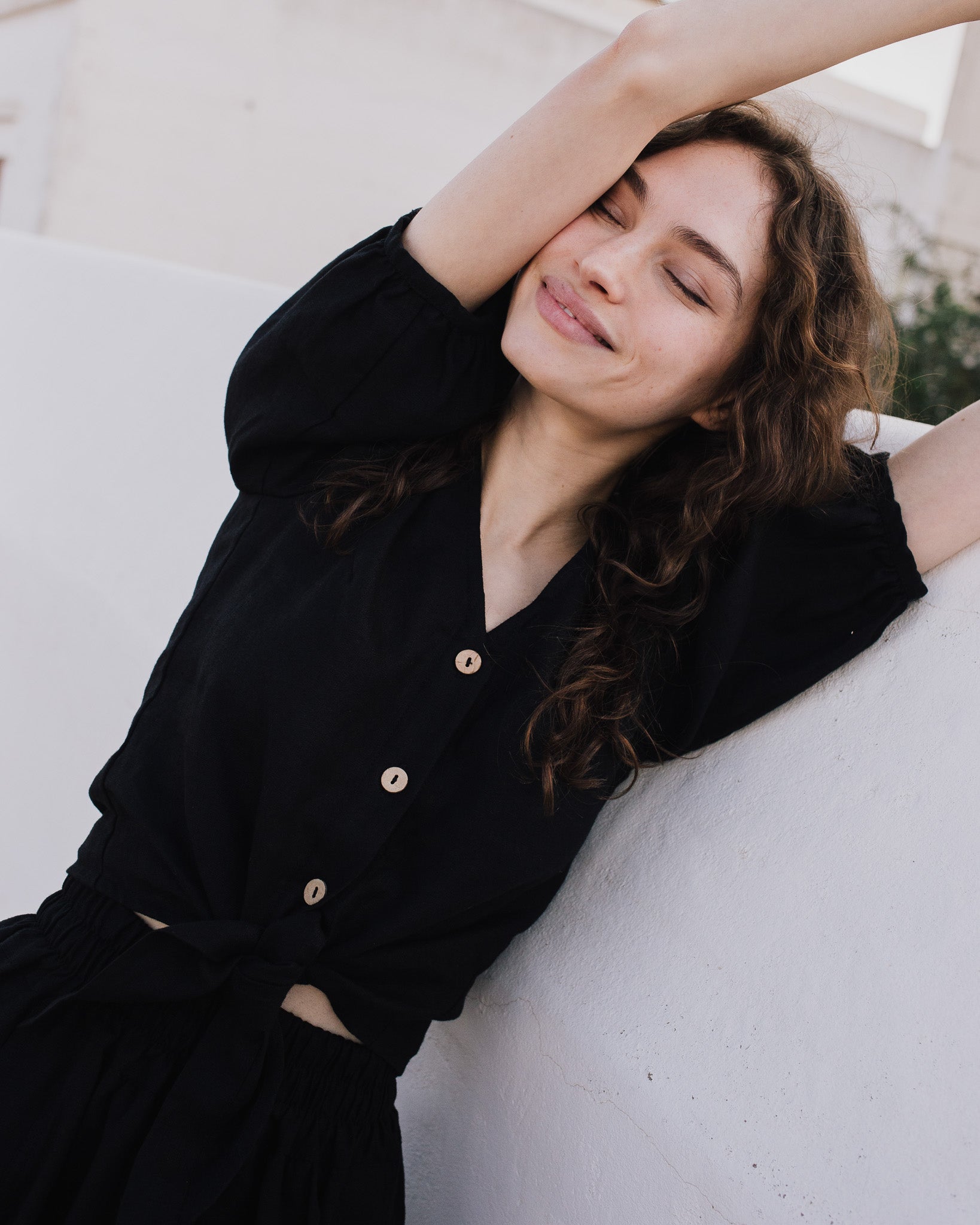 ELLA knot front button shirt linen - notperfectlinen