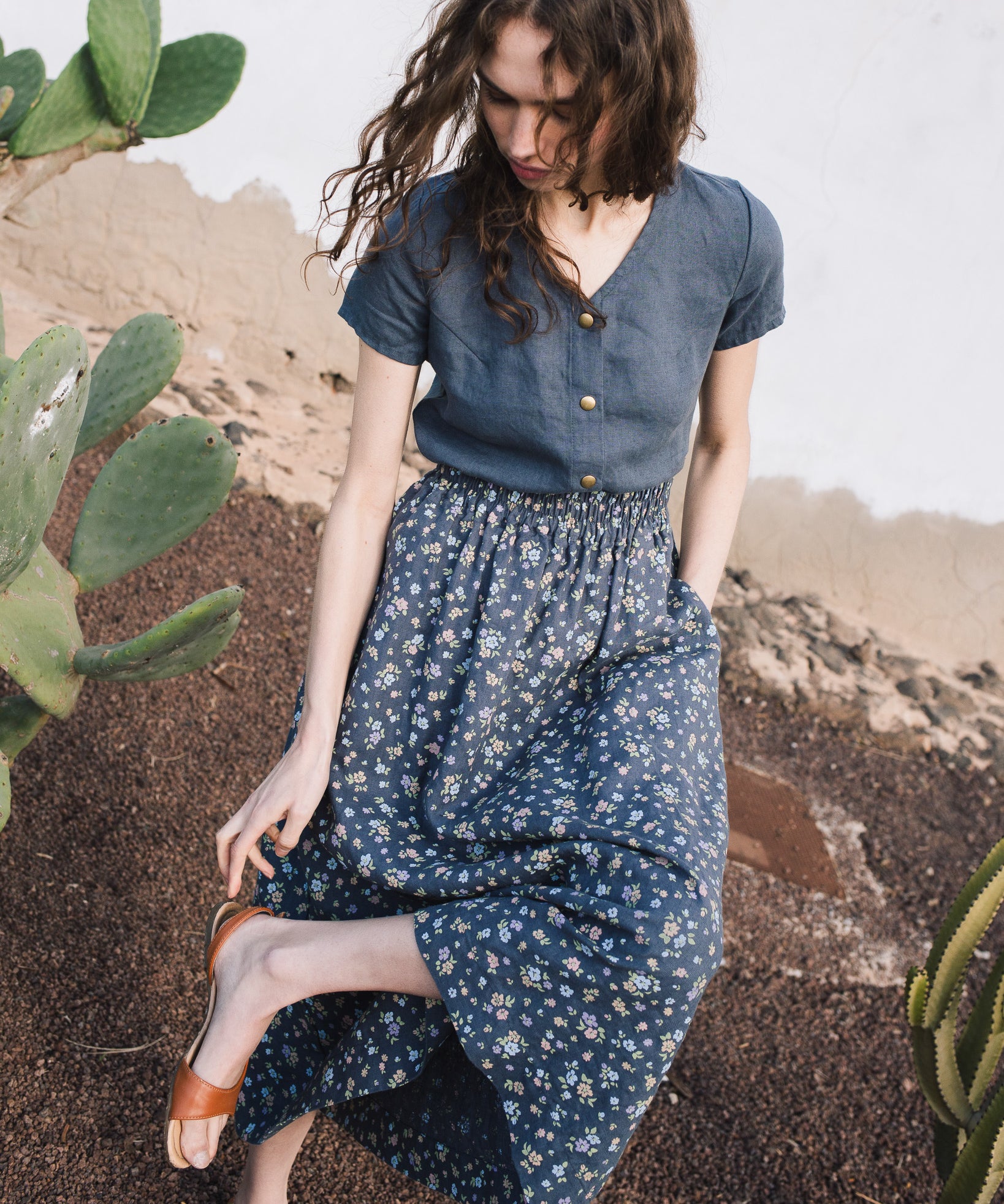 GETTY front snaps linen top - notperfectlinen