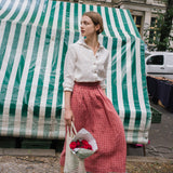 R: SION gathered linen skirt (Color: Raspberry Grid; Size: S/M)