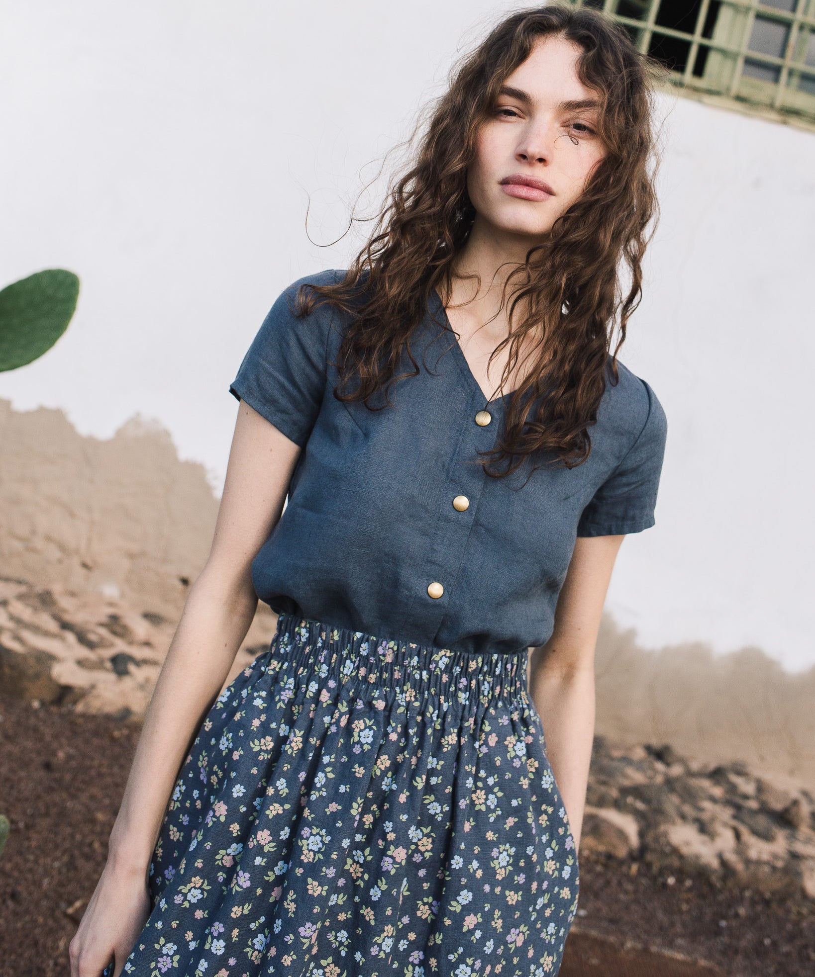 GETTY front snaps linen top - notperfectlinen