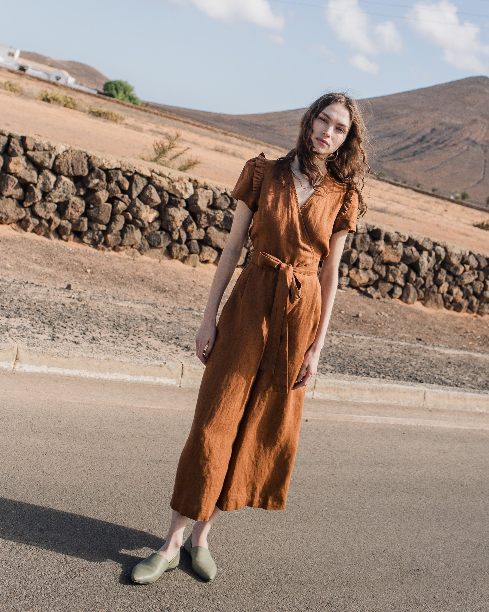 IVY wrap wide leg linen jumpsuit - notperfectlinen