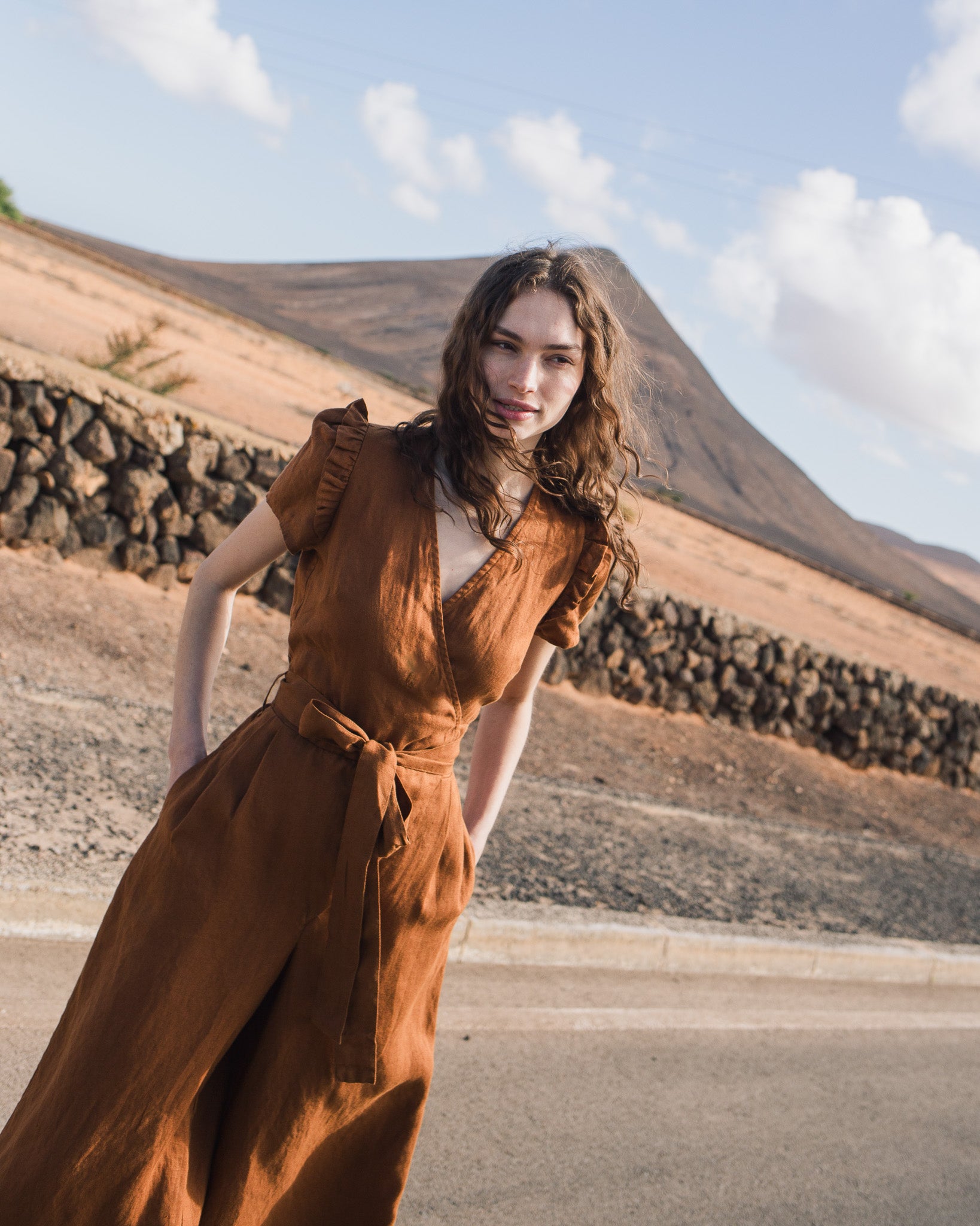 IVY wrap wide leg linen jumpsuit - notperfectlinen