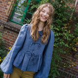 LOURDES bow tie linen blouse