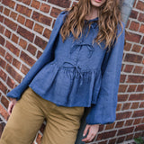 LOURDES bow tie linen blouse