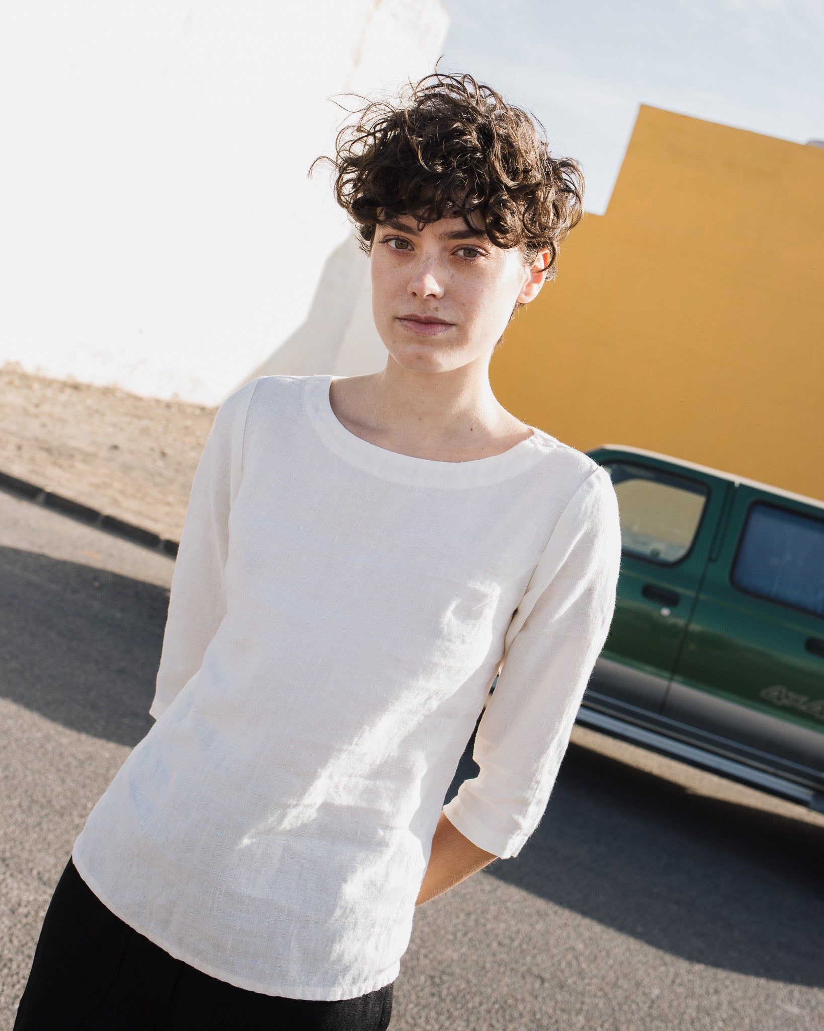 DAVOS fitted linen top - notperfectlinen