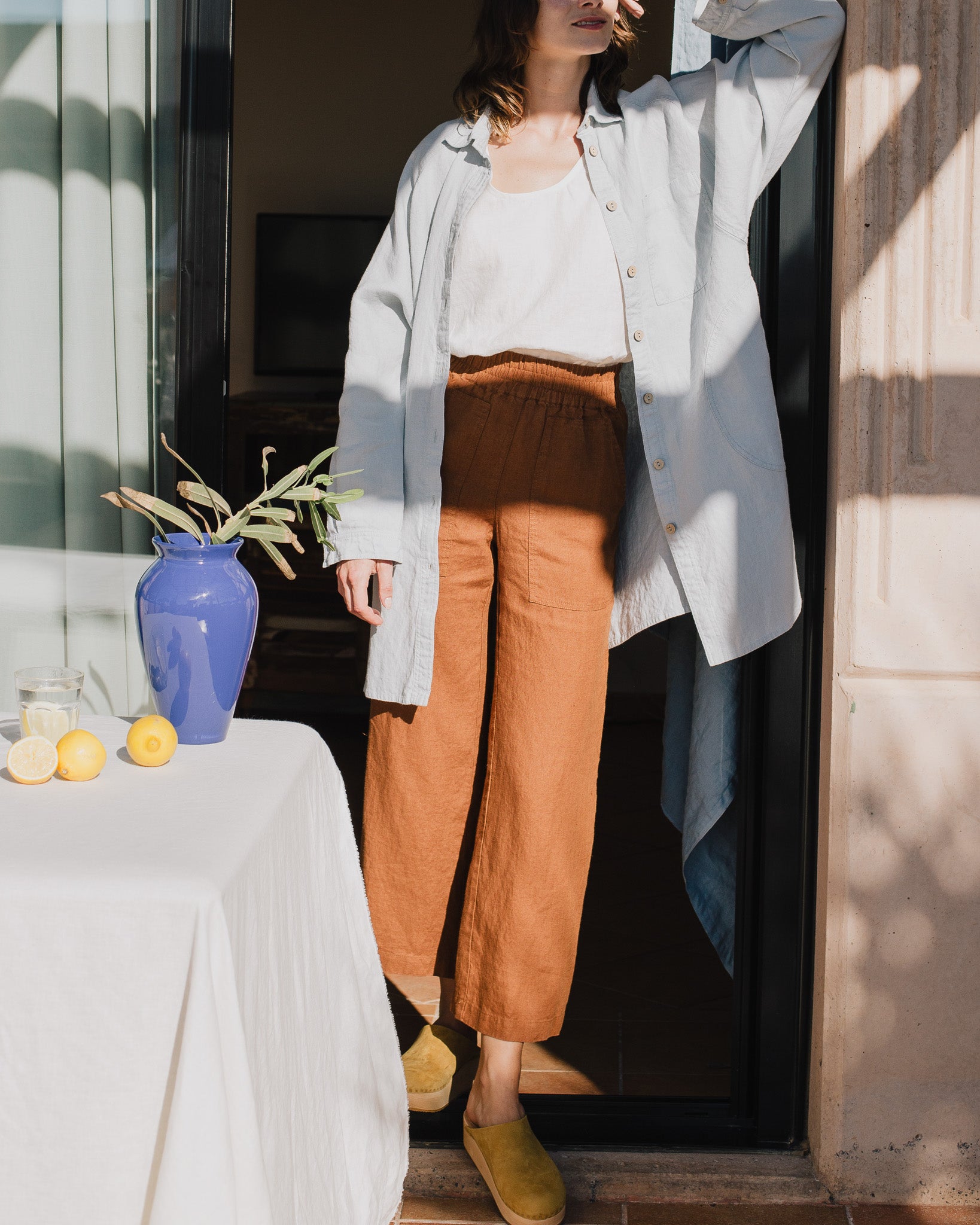 PUGLIA straight cut cropped linen pants - notperfectlinen