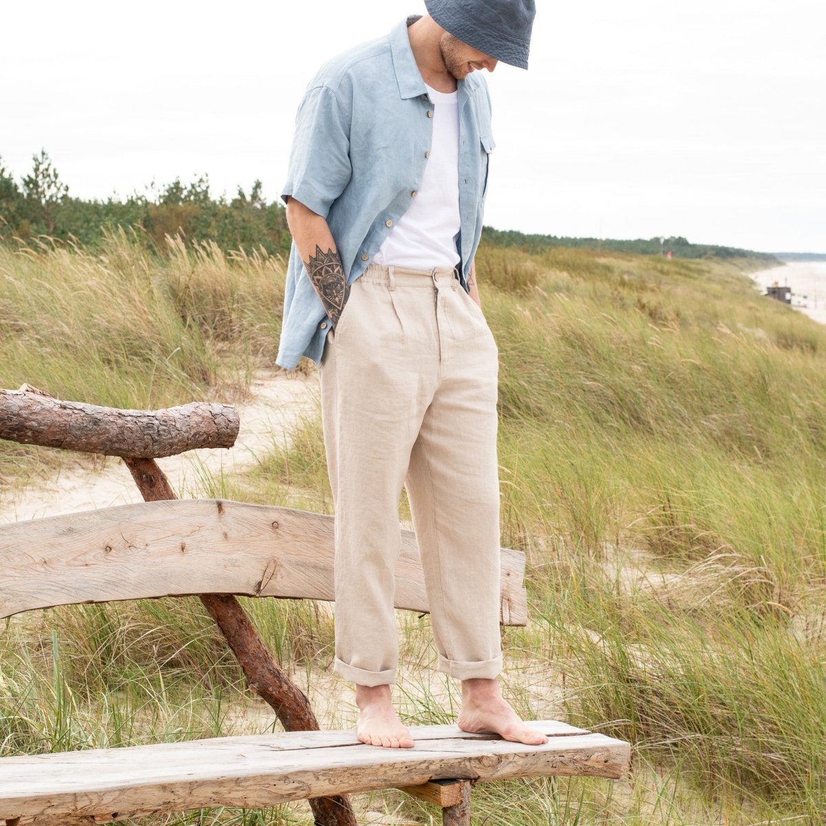 R: Men’s linen pants ALBURY (Size: S; Color: Indigo) - notperfectlinen