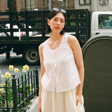 R: MIJAS bow tie linen blouse (Color: Deepest Black; Size: M)