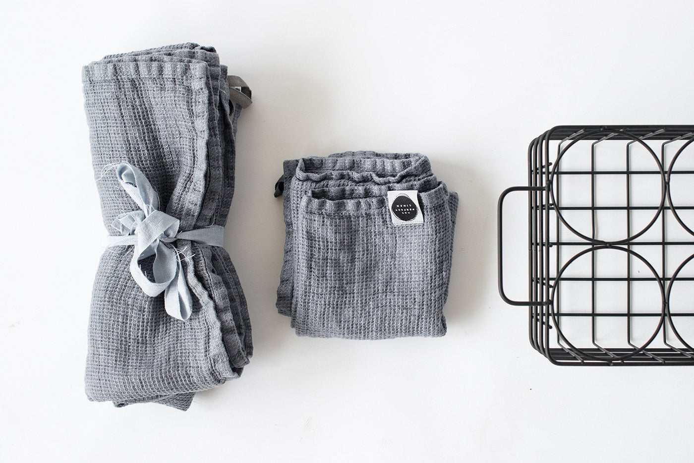 Dark Grey Linen Waffle Towel SET: Hand, Face, Body Linen Towels