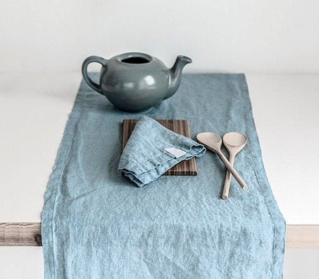 Linen Table Runner (in Swedish Blue) - notperfectlinen