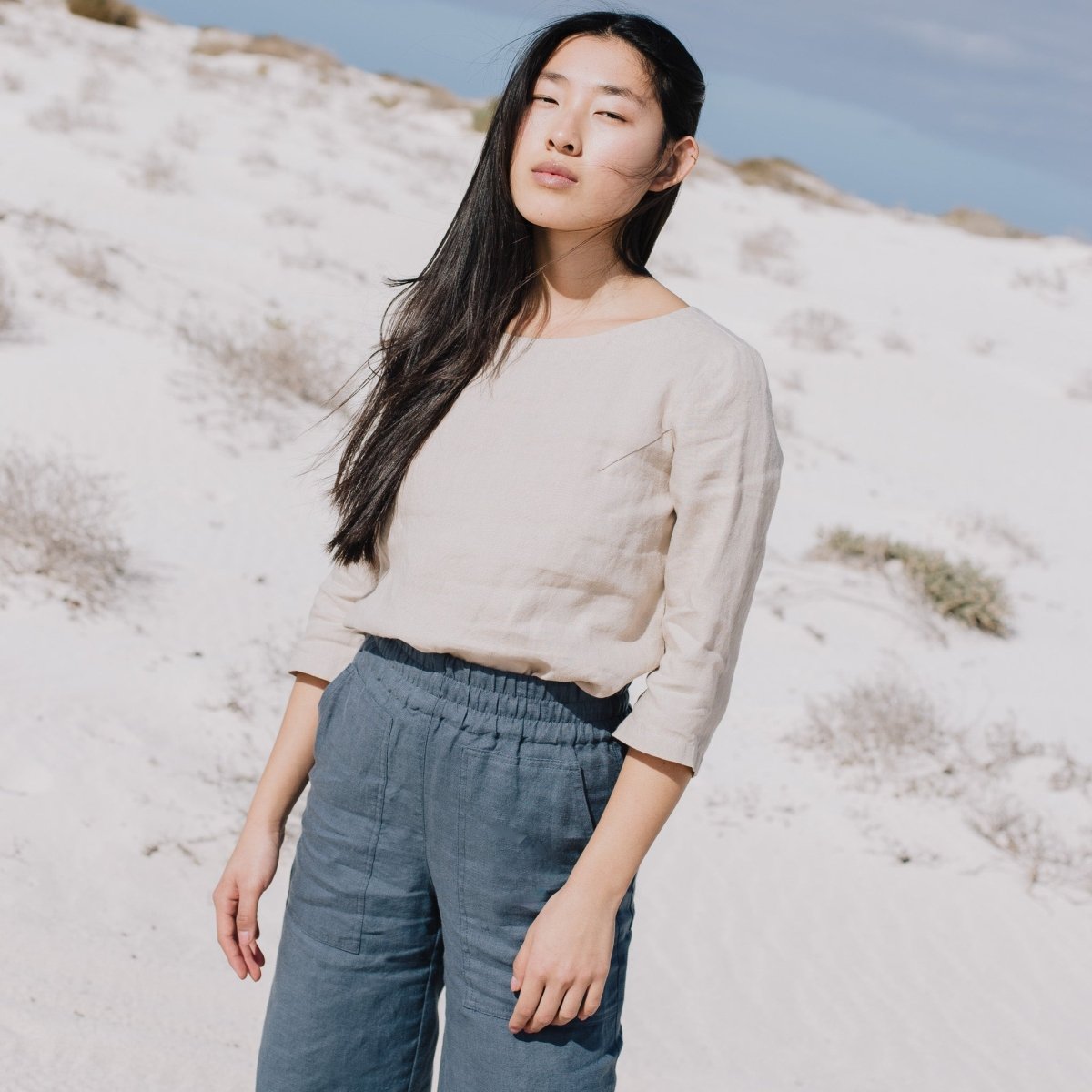 PUGLIA straight cut cropped linen pants - notperfectlinen