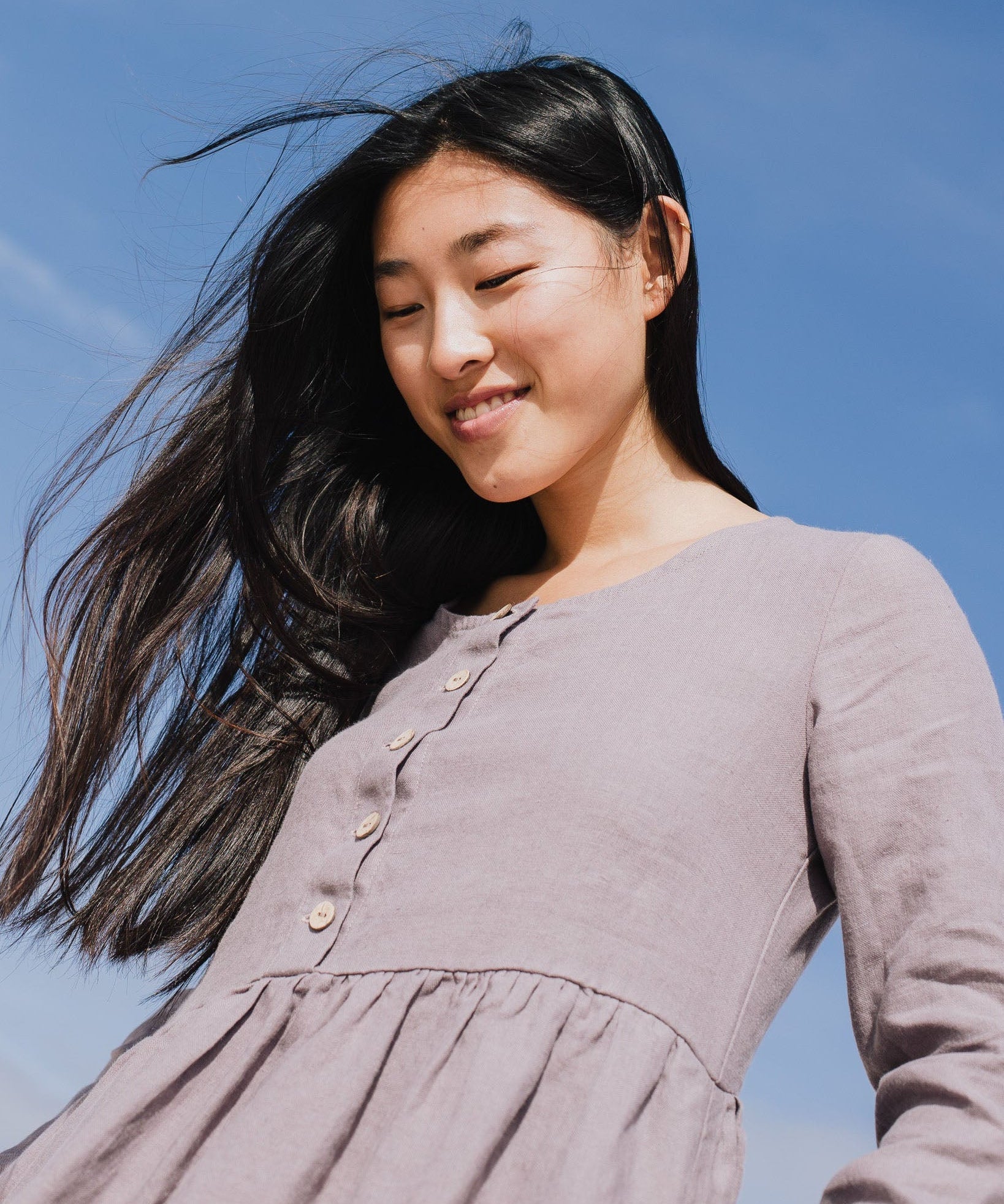 Long sleeve midi MAMA linen dress - notperfectlinen