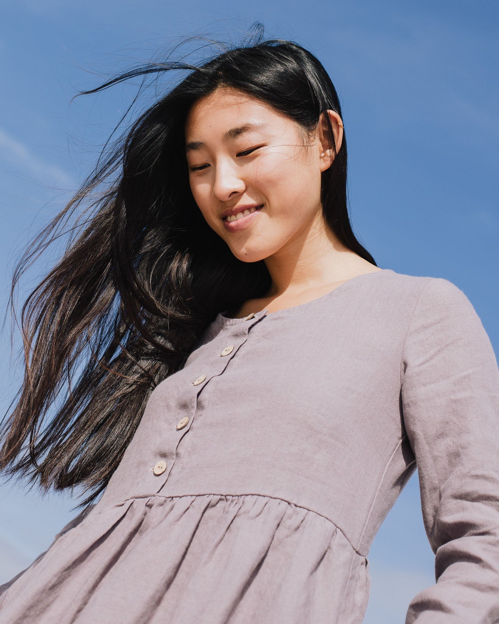 Long sleeve midi MAMA linen dress - notperfectlinen