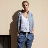 customized: TOLEDO capri linen pants (Color: Olive; Size: S/M)