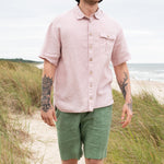 R: Men’s short sleeve linen shirt QUEBEC (Size: S; Color: Red Wine) - notperfectlinen