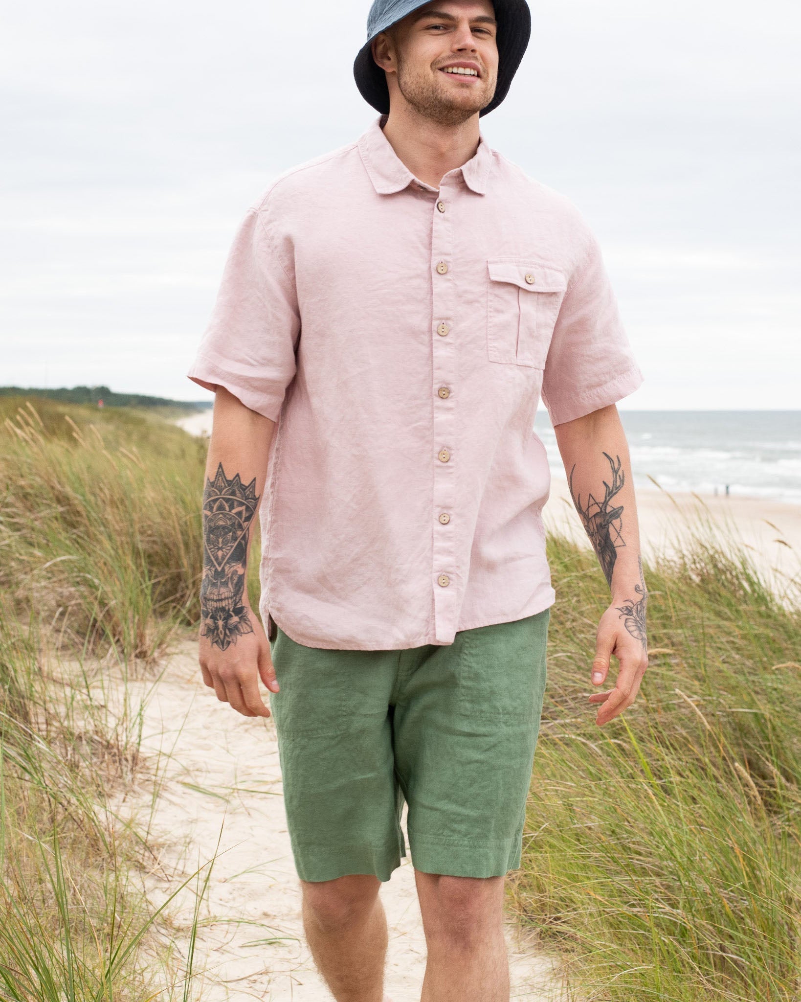 R: Men’s short sleeve linen shirt QUEBEC (Size: S; Color: Red Wine) - notperfectlinen