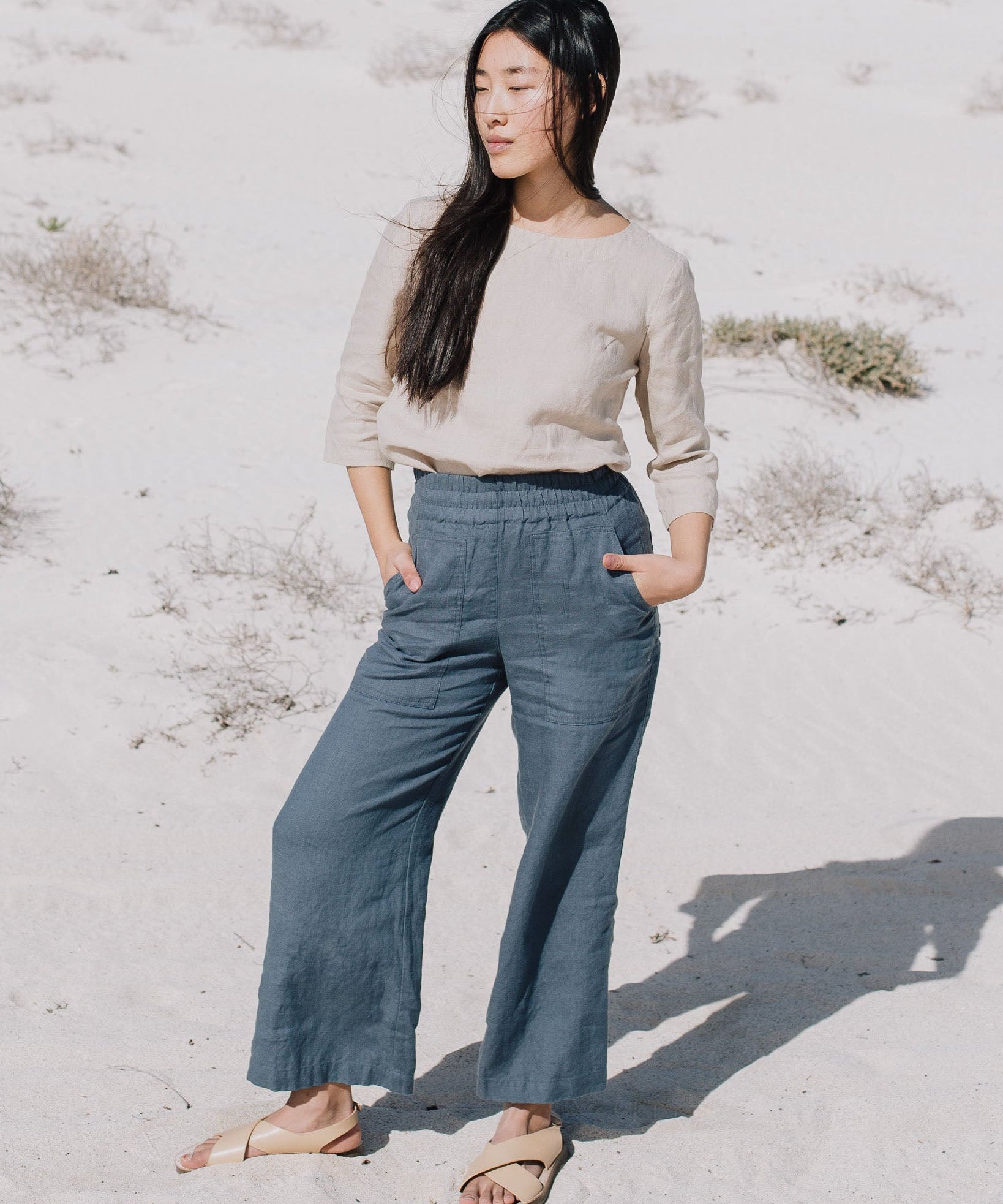 PUGLIA straight cut cropped linen pants - notperfectlinen