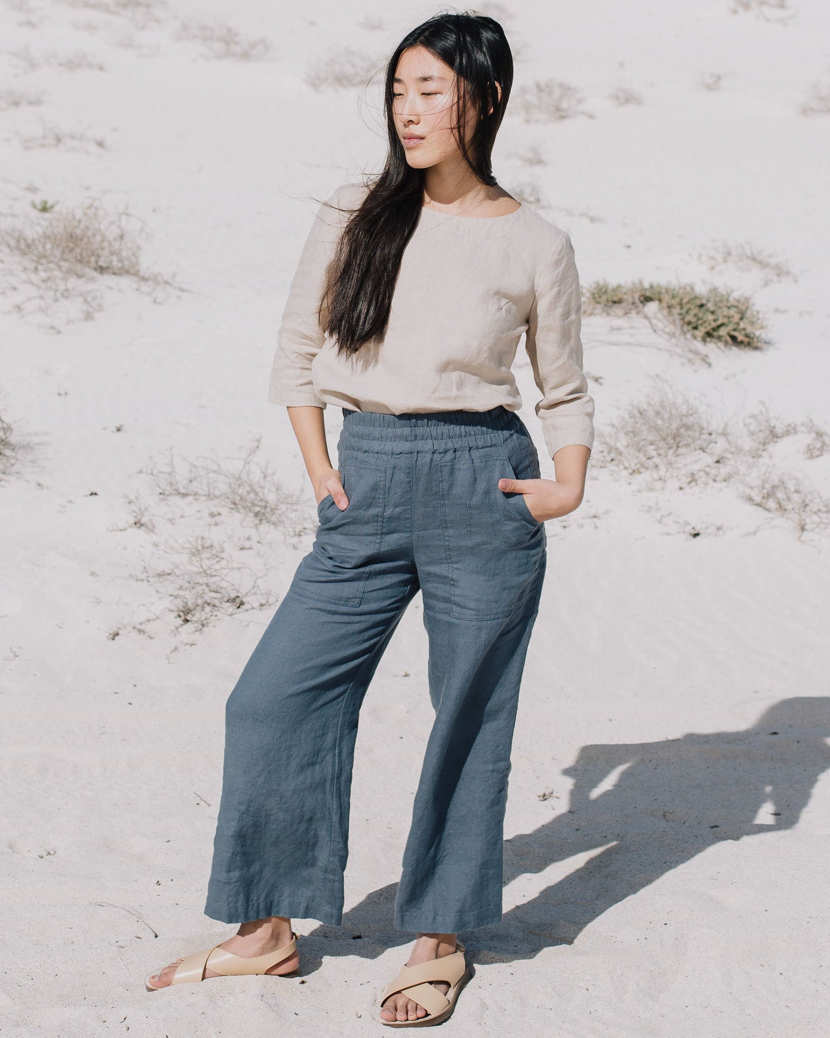 PUGLIA straight cut cropped linen pants - notperfectlinen